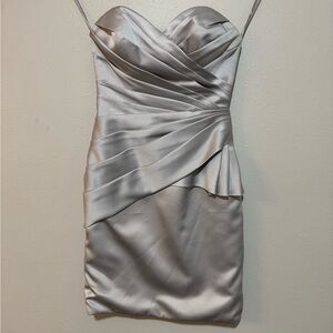 Elegant Silver Strapless Dress winter formal, cocktail party size 6